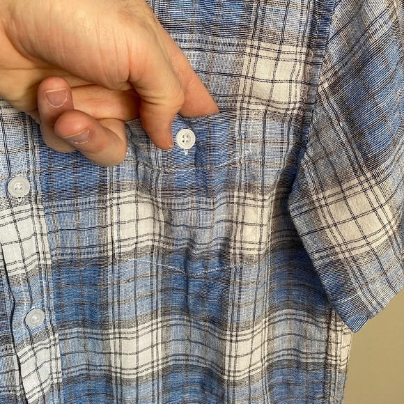 Weatherproof Vintage Washable Linen Men's Blue Plaid SS Button Up Shirt Small - Picture 3 of 11